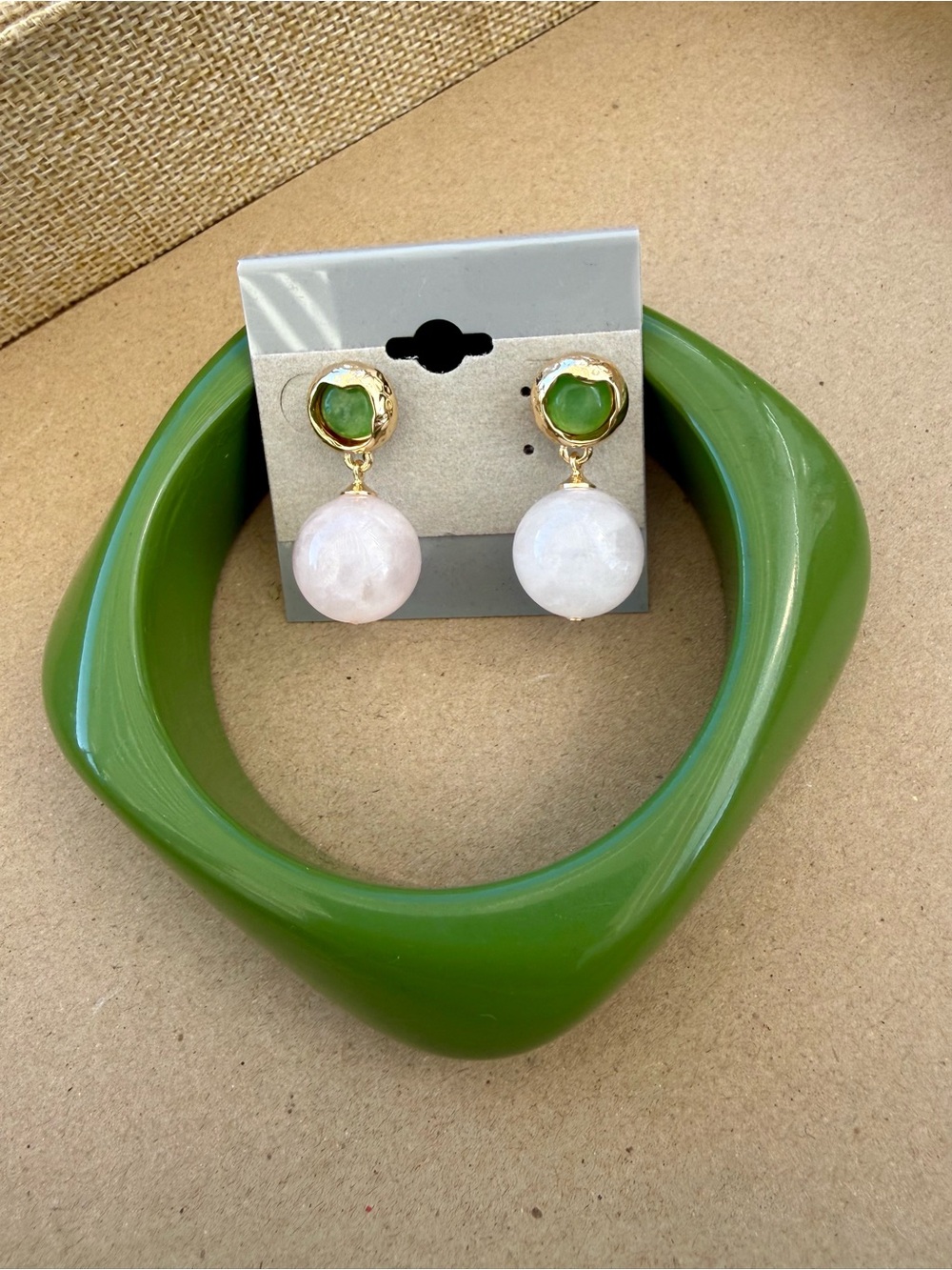 Gold-Trim Green and Rose Drop Earrings - Women Jewelry